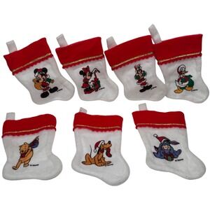 VTG 7 Disney Mini Christmas Felt Stockings Mickey Minnie Pooh Pluto Donald Goofy
